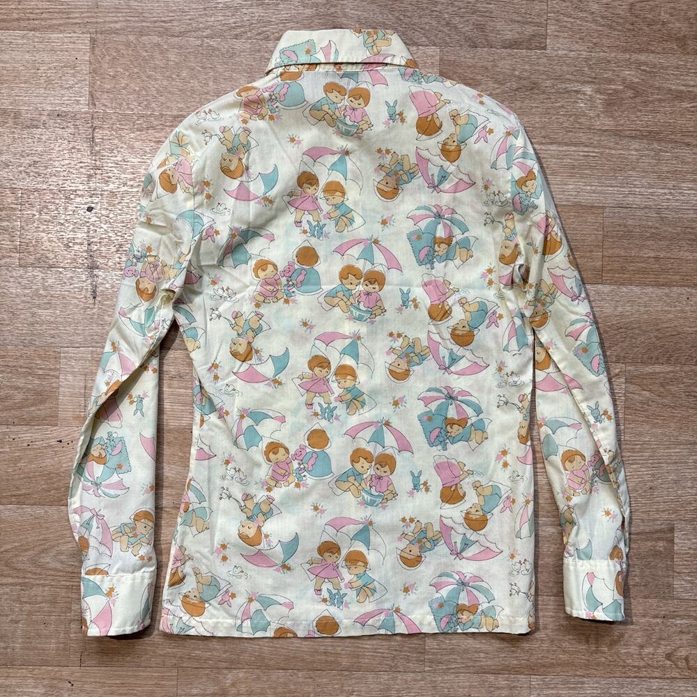 vintage 70s women’s SULTRA Umbrella Kids Novelty Print Button shirt size 32 - Picture 7 of 9